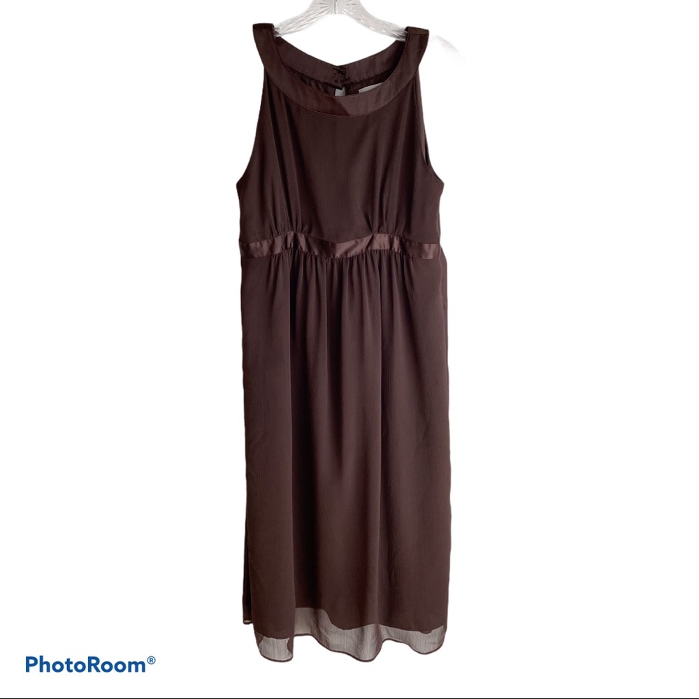 Motherhood Brown Sleeveless Maternity Dress with Attached Ribbon Belt Size M